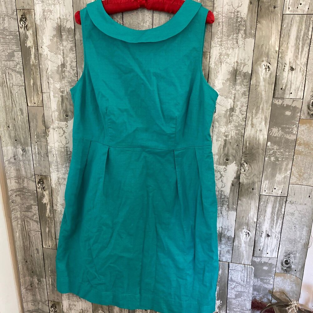 Lands End sleeveless teal sheath dress 14
